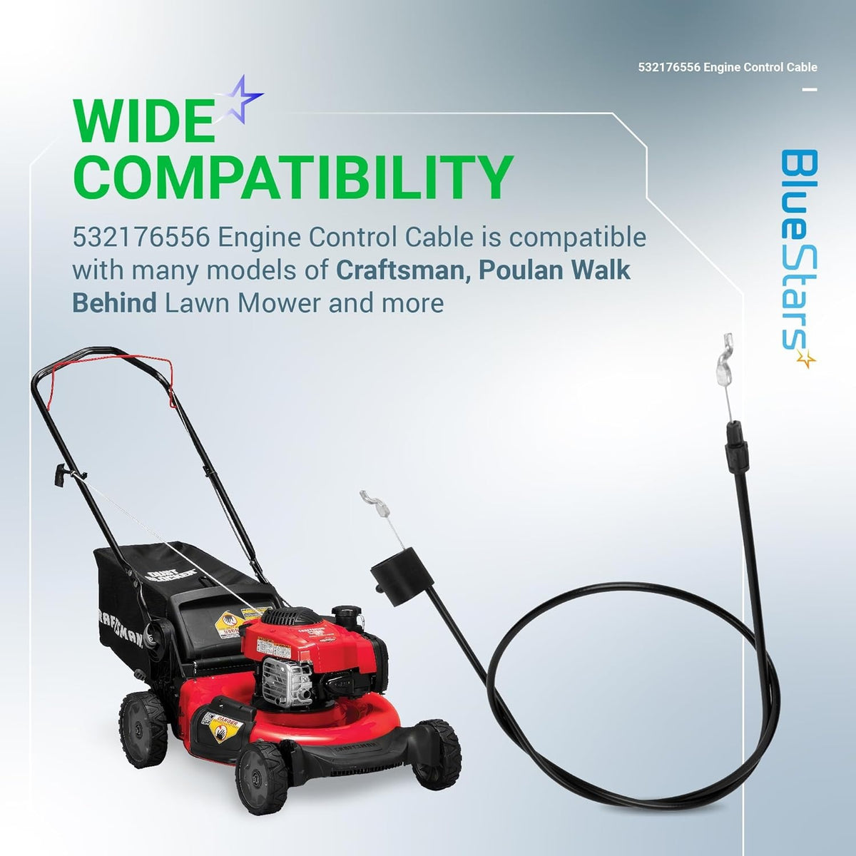 532176556 engine control cable shown with a compatible Craftsman walk behind lawn mower.