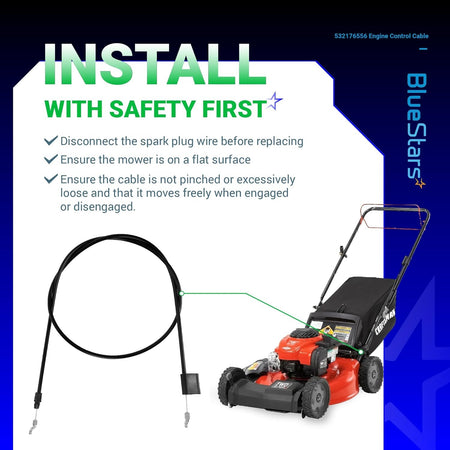 Installation guide for 532176556 engine control cable on a Craftsman self-propelled lawn mower.