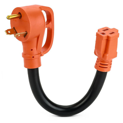 TT-30P to 5-15R adapter cord with orange handle plug and black power cable.