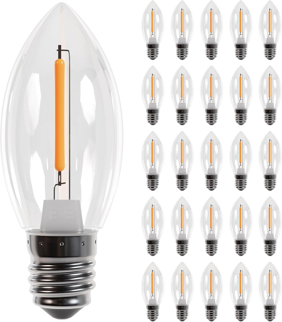 25-pack Clear C7 LED Light Bulbs E12 Candelabra Base 0.6W (10W Equivalent)