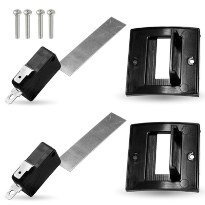 Two Dometic Atwood RV furnace sail switches with mounting brackets and screws.