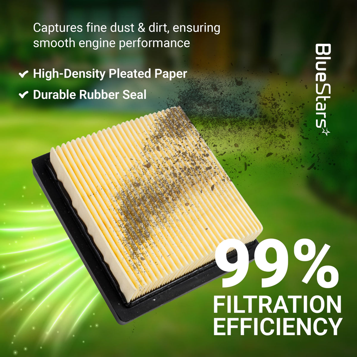 Replacement air filter for Ryobi backpack leaf blowers featuring high-density pleated paper and durable rubber seal.