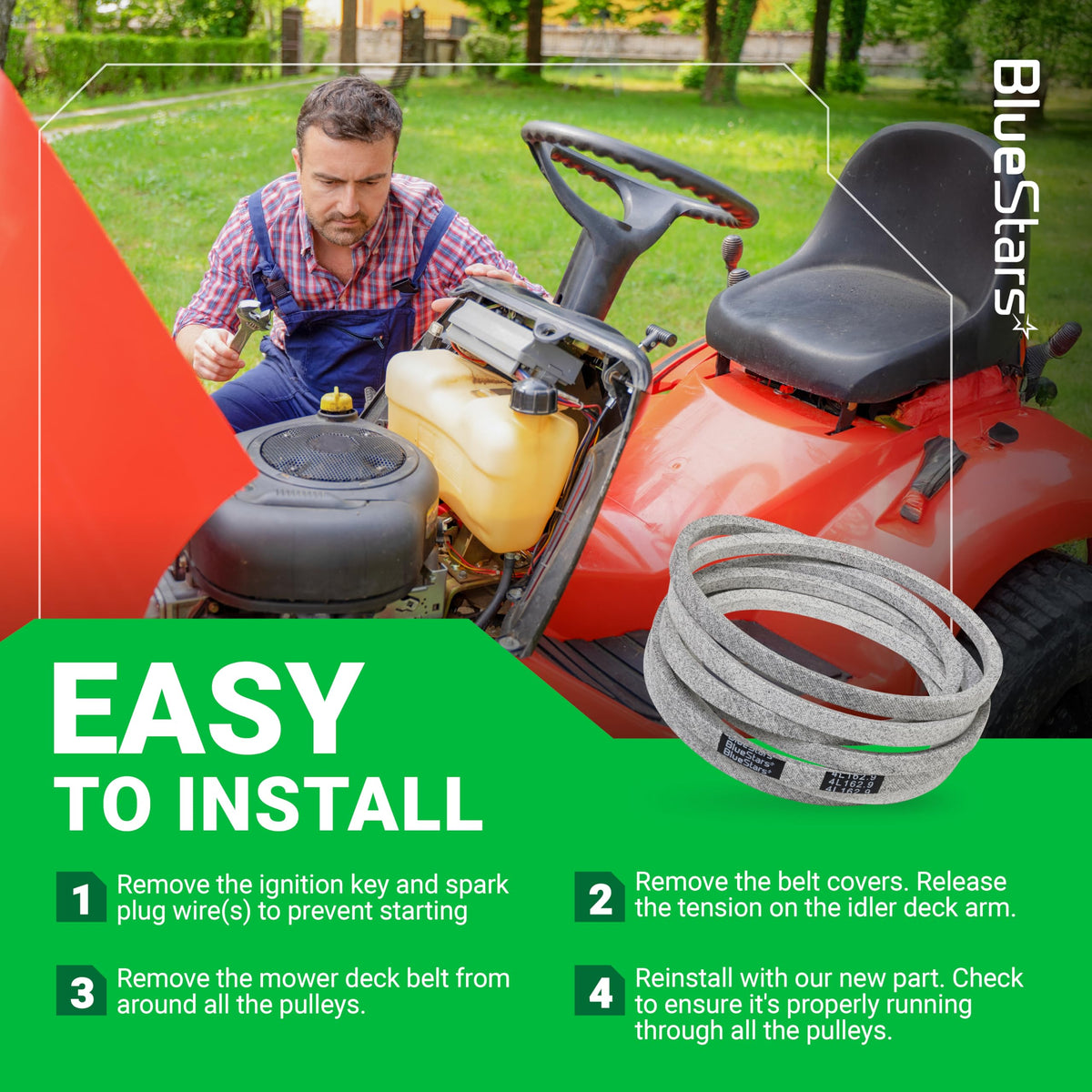 Instructional graphic showing how to install a 754-04240 mower deck belt on a Cub Cadet riding lawn mower.