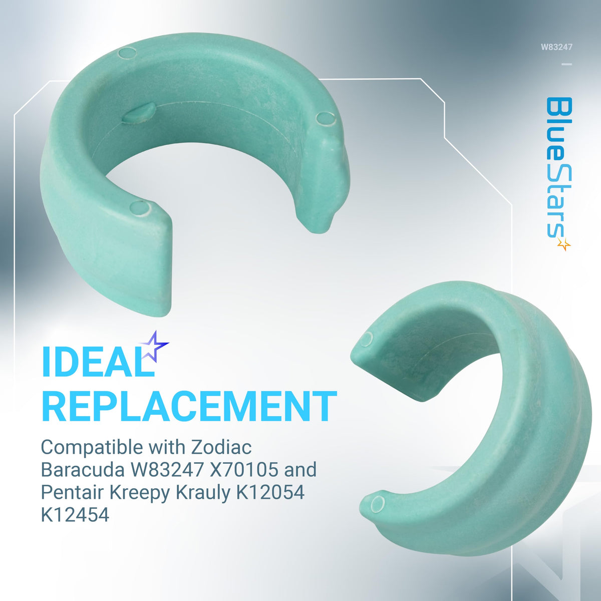 Two teal universal pool cleaner hose weights W83247 for Zodiac, Hayward, and Pentair pool vacuums.