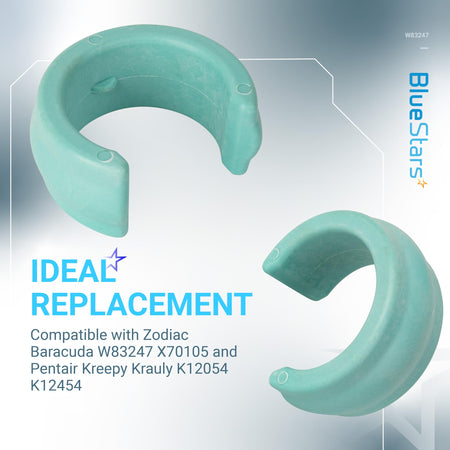 Two teal universal pool cleaner hose weights W83247 for Zodiac, Hayward, and Pentair pool vacuums.