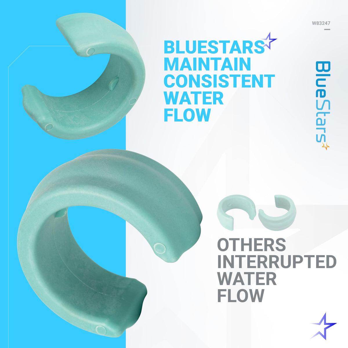 Comparison graphic showing BlueStars W83247 pool cleaner hose weight design for consistent water flow.