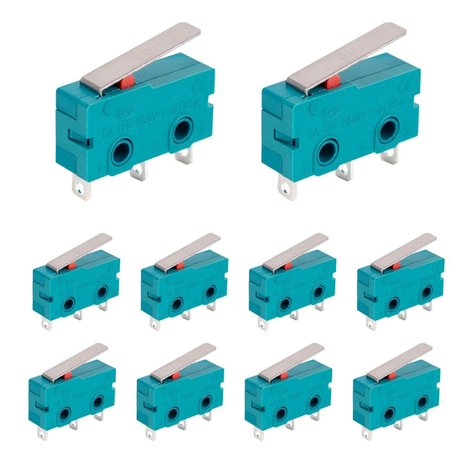 Pack of 10 KW4-3Z-3 Micro Limit Switch Lever Arm 28mm Long with 3 Terminals 250VAC/125VDC 5A