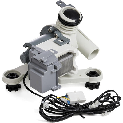 Replacement DC97-19289F washer drain pump assembly with motor, housing, and wiring harness for Samsung washing machines.