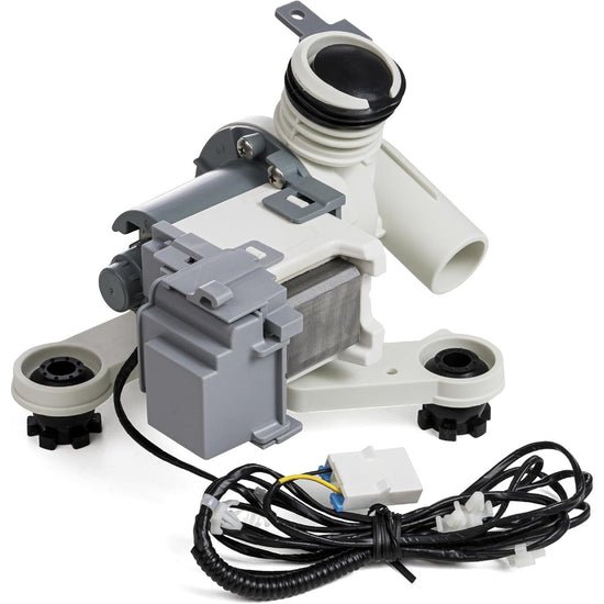 Replacement DC97-19289F washer drain pump assembly with motor, housing, and wiring harness for Samsung washing machines.