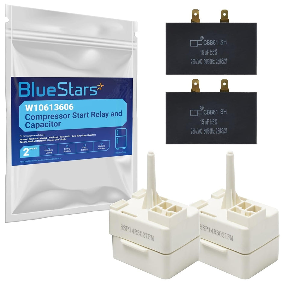 W10613606 Refrigerator Compressor Start Relay and Capacitor - Pack of 2