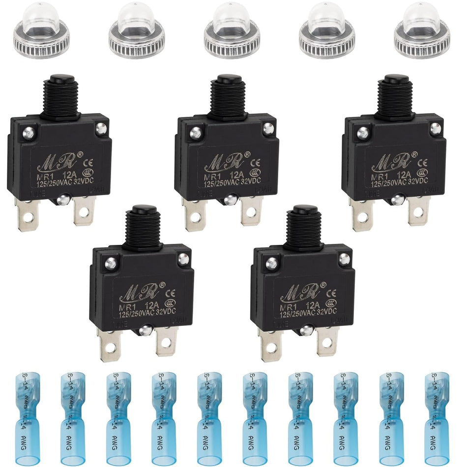 12Amp Thermal Circuit Breaker 125/250V AC 32V DC - Pack of 5