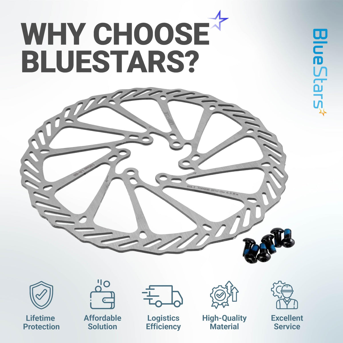 180mm stainless steel bike disc brake rotor with six mounting bolts for MTB and road bikes.