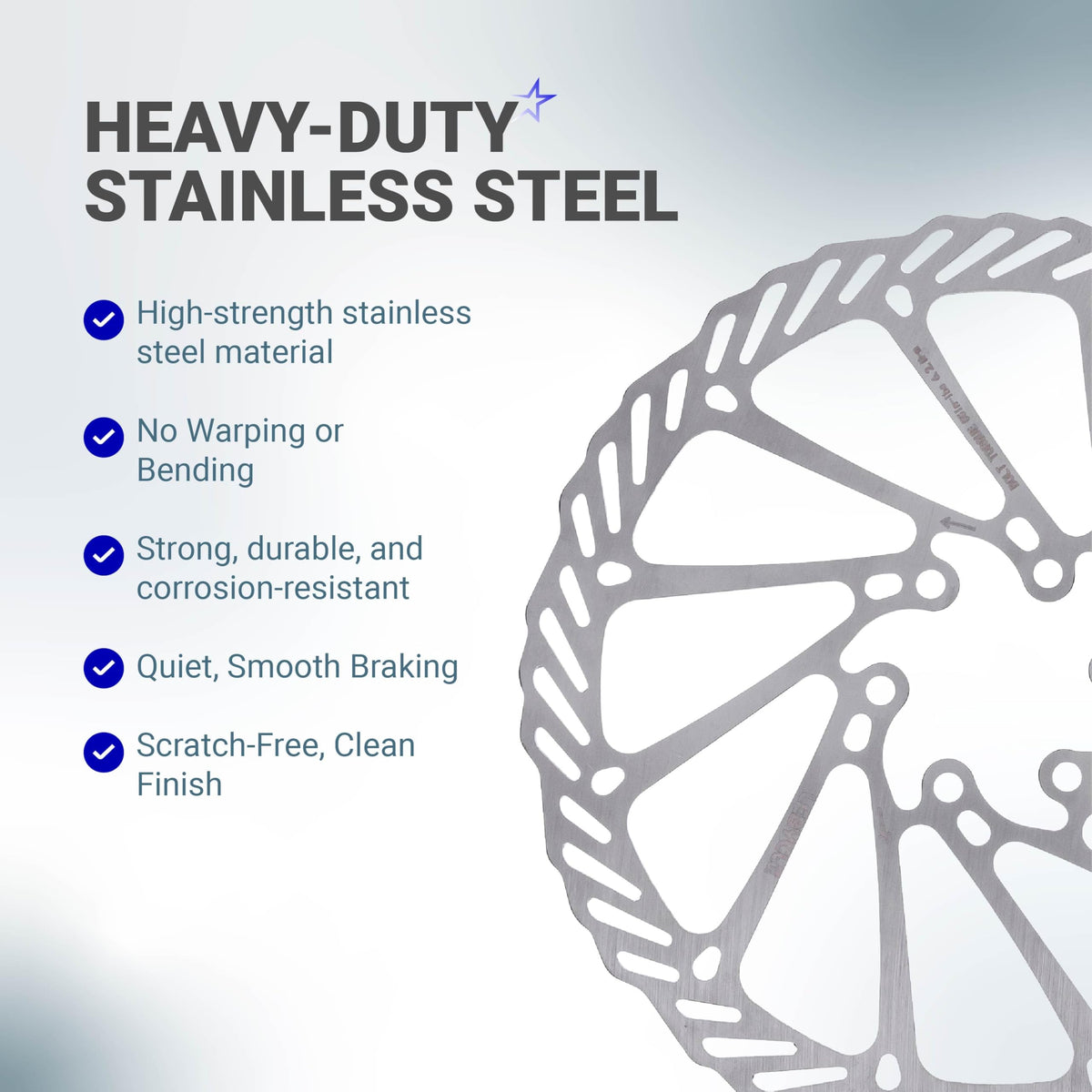 Close-up of heavy-duty stainless steel 180mm bike disc brake rotor highlighting durability and material quality.