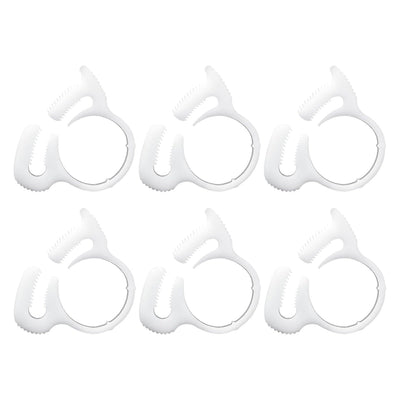 Set of six white B15 sweep hose attachment clamps for pool cleaner hoses.