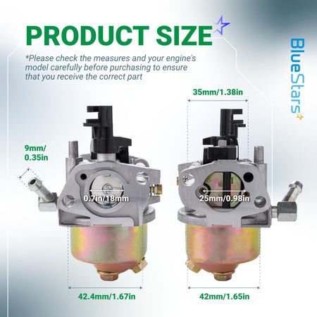 951-12785 carburetor kit showing detailed dimensional measurements for Troy Bilt and Cub Cadet engine compatibility.