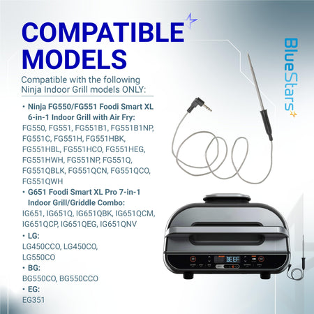 Replacement digital meat thermometer probe compatible with Ninja Foodi Smart XL indoor grills.