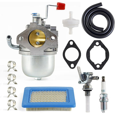 Nikki A4600 carburetor replacement kit for Generac engines including gaskets, fuel filter, air filter, and spark plug.