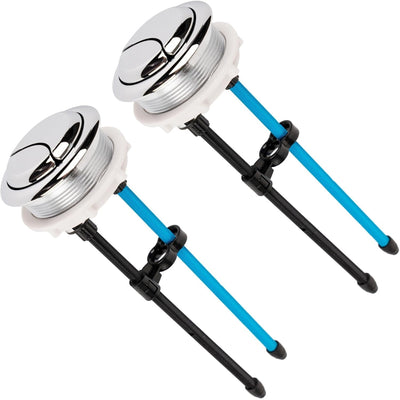 Two 58mm chrome dual push toilet flush buttons with adjustable rods.