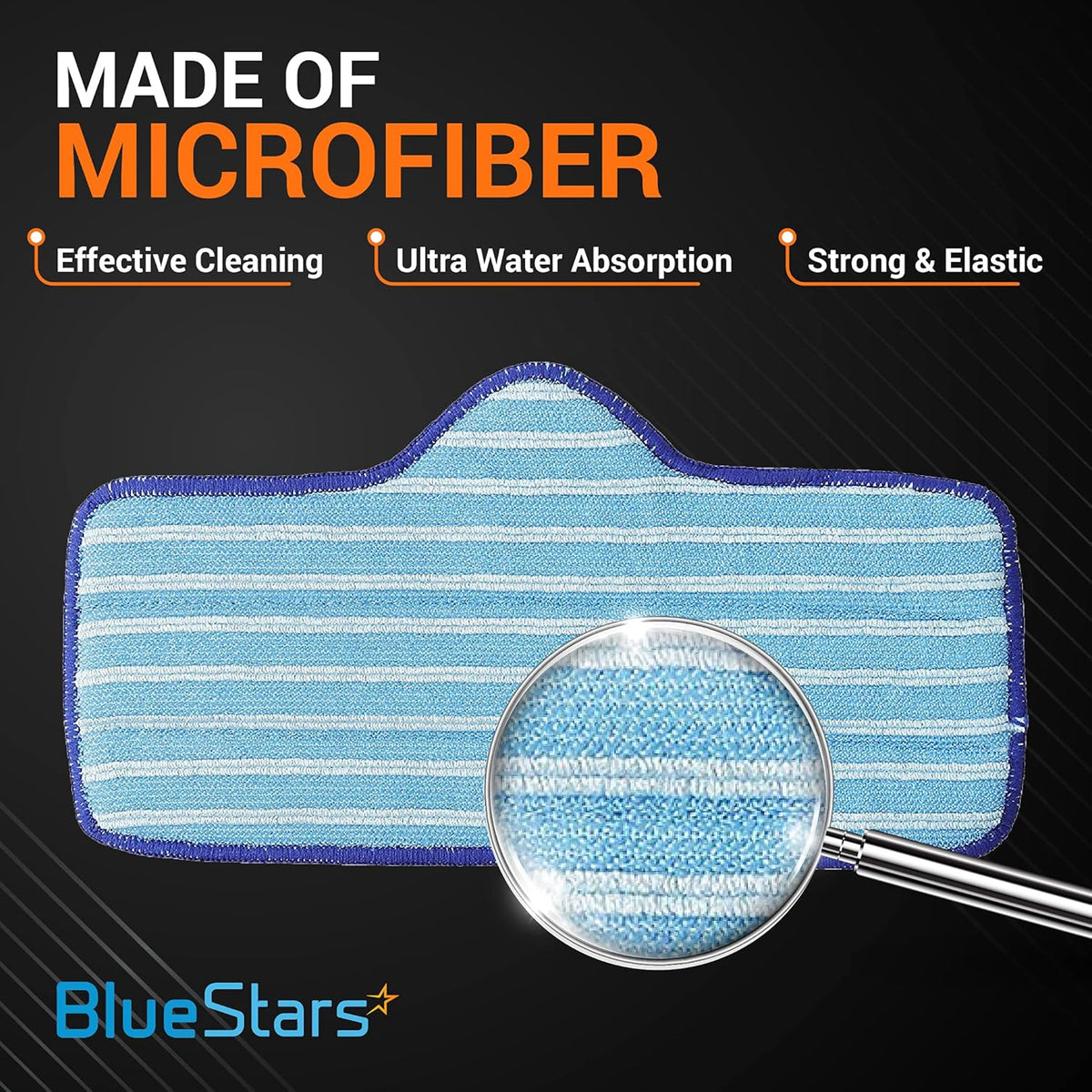 Close-up of blue and white microfiber pad for Dupray Neat steam cleaner showing texture and material quality.