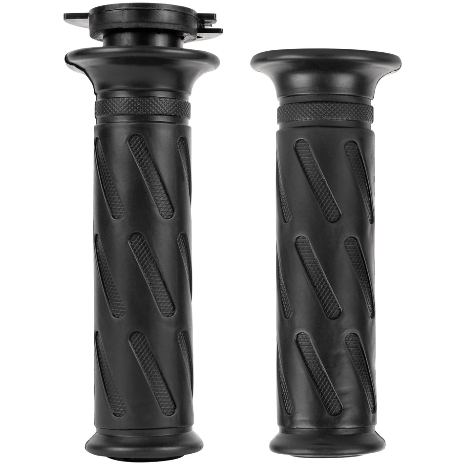 Pair of black nonslip rubber motorcycle hand grips for Suzuki GSX-R and other compatible models.