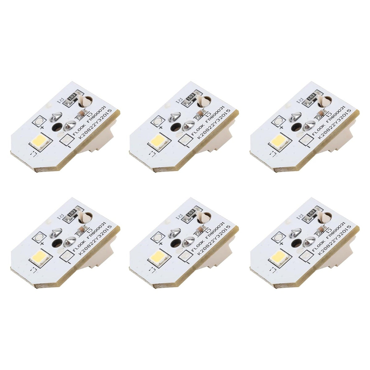 Set of 6 WR55X11132 LED light modules for GE refrigerators arranged in a grid.