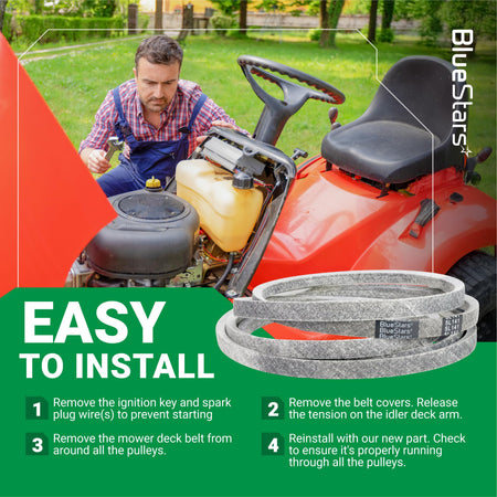 041-4022-00 replacement deck belt for Bad Boy mowers with 4-step installation instructions graphic.