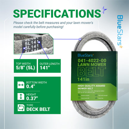 Infographic showing specifications and dimensions for 041-4022-00 Bad Boy Mowers replacement deck belt.