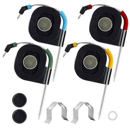 4-Pack Meat Temperature Probe for Weber iGrill, Weber Connect showing four probes with colored cables and clips