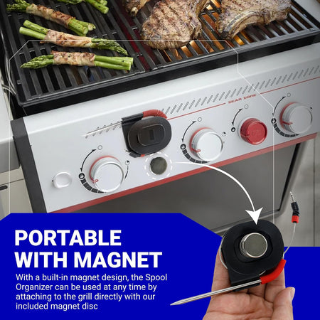 4-Pack Meat Temperature Probe for Weber iGrill, Weber Connect showing magnetic probe organizer attached to a grill
