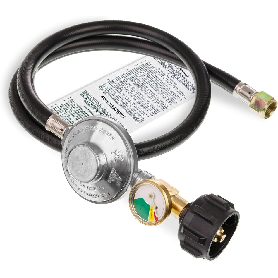 "3 Feet Propane Regulator Hose with Propane Tank Gauge - Universal Grill Regulator Replacement Part for Most LP Gas Grill Heater and Fire Pit Table 3/8" Female Flare Nut - CSA Certified"
