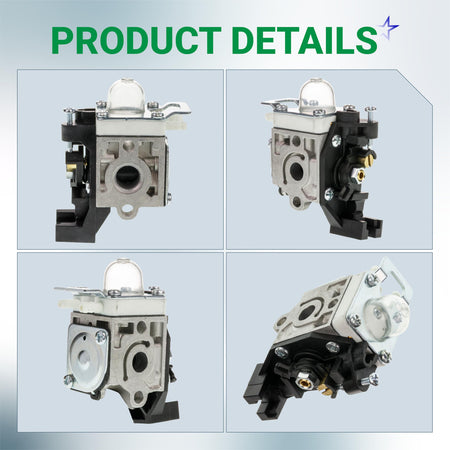 Multi-angle view of Echo SRM-225 trimmer carburetor replacement part with primer bulb.