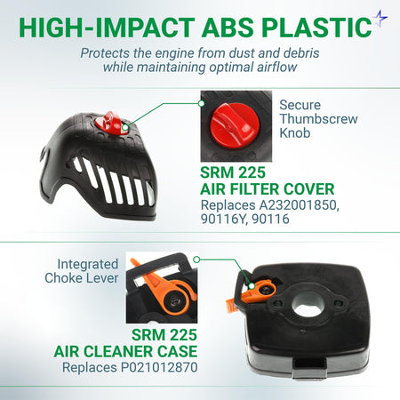 Echo SRM-225 air filter cover and air cleaner case with integrated choke lever and thumbscrew knob.