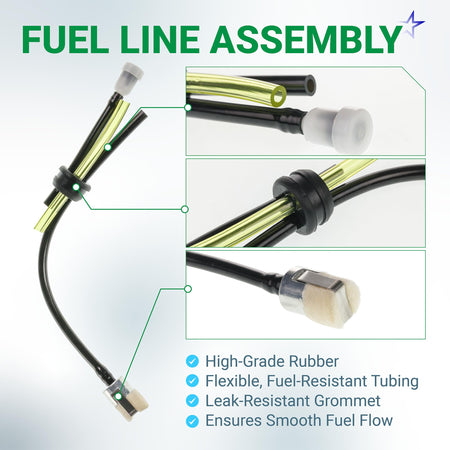 Replacement fuel line assembly with grommet and fuel filter for Echo SRM-225 trimmer.