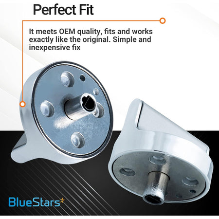 Two W10698166 stove range cooktop control knobs showing the back mounting stems and metal reinforced design.