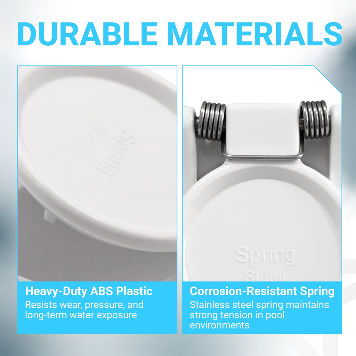 Close-up of durable ABS plastic and stainless steel spring on W400BWHP pool vacuum wall fitting.