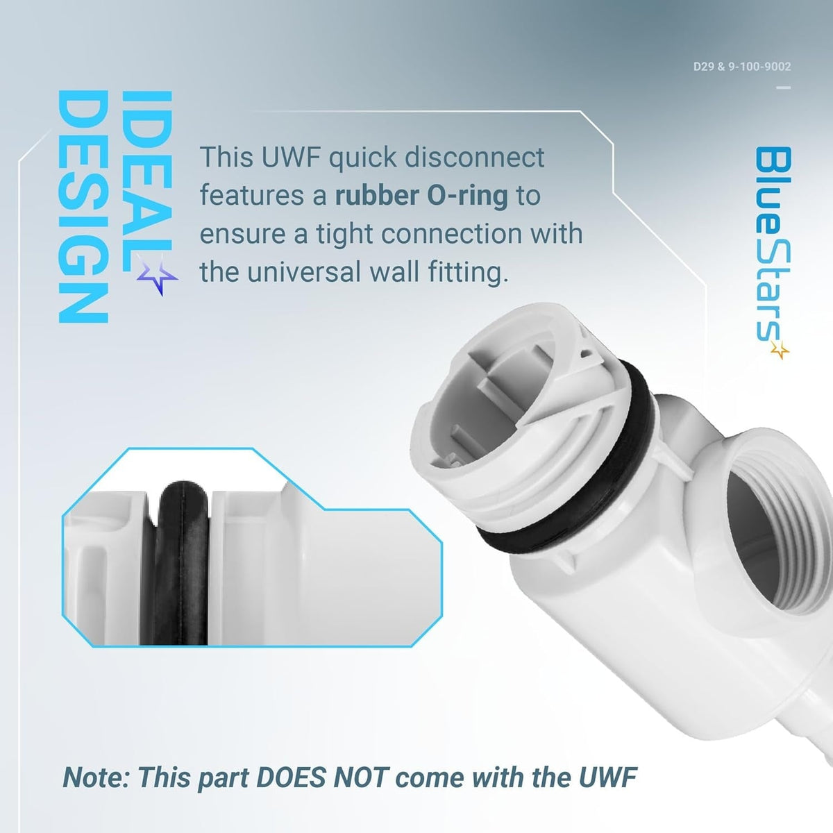 D29 UWF quick disconnect fitting with close-up view of the rubber O-ring for a tight connection.