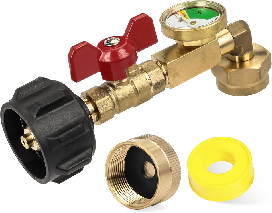 Propane Refill Adapter 1lb - 20lb Converter with Valve and Gauge