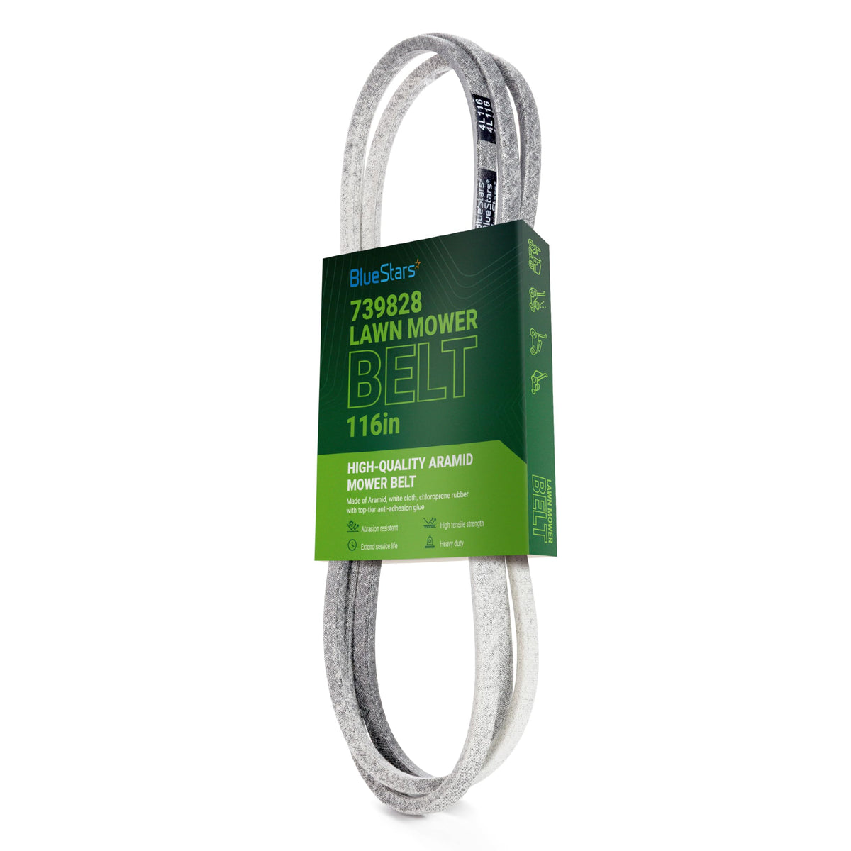 BlueStars 793828 replacement deck belt for Hustler lawn mowers in retail packaging.