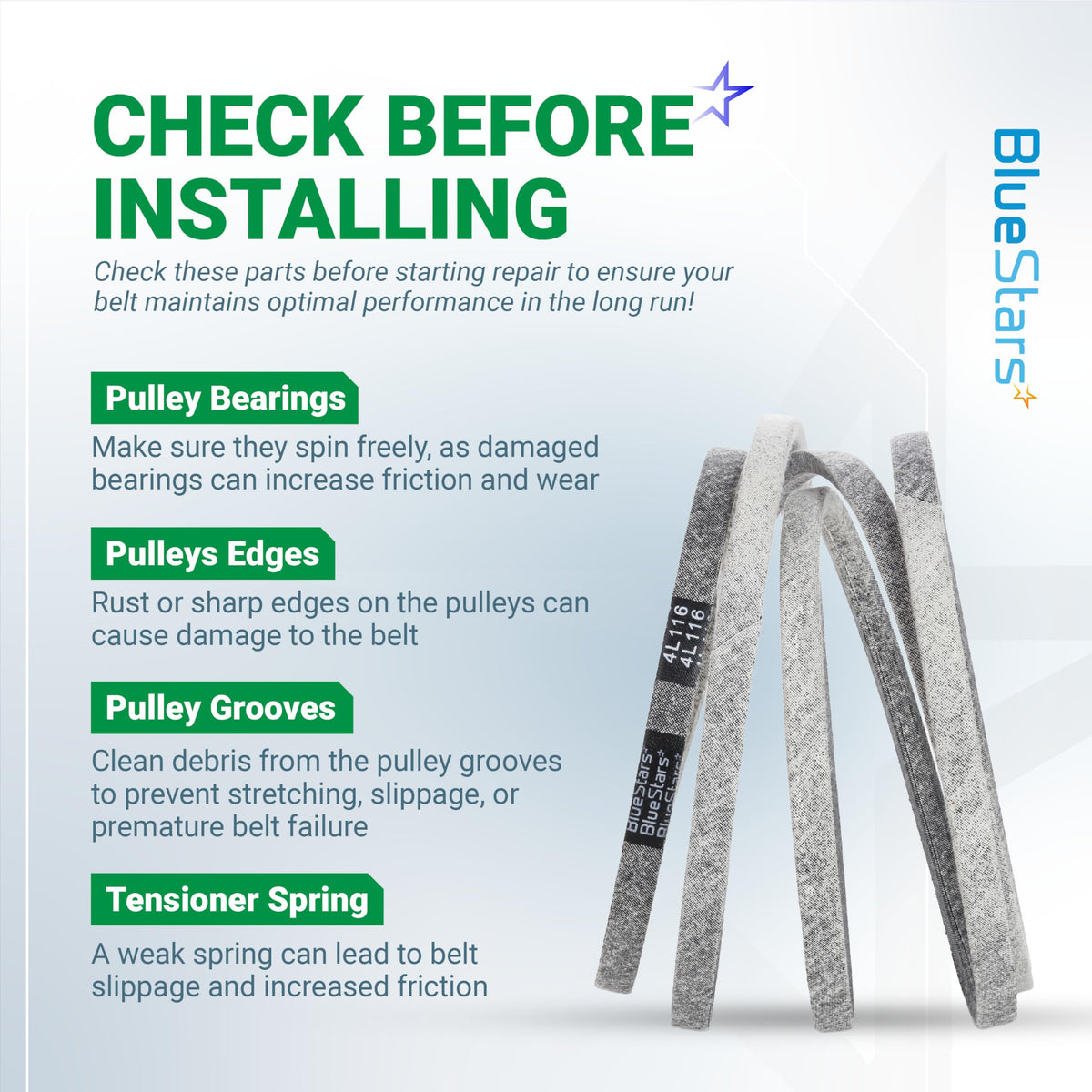 Instructional graphic for 793828 deck belt installation, showing belt maintenance tips for Hustler mower compatibility.