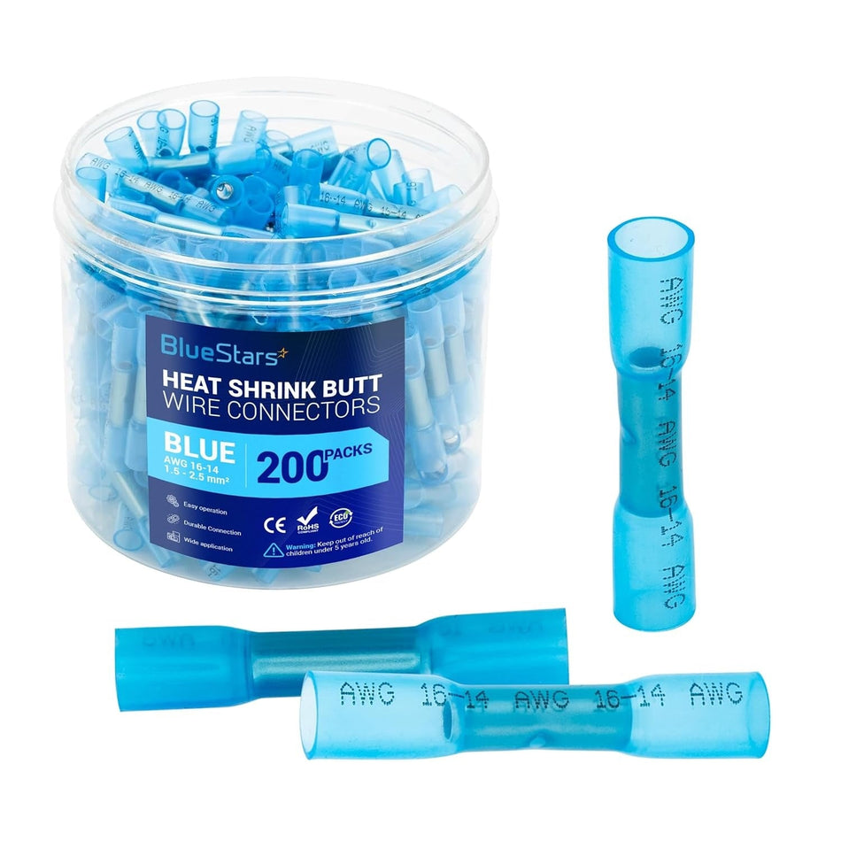 Blue AWG (16-14) Heat Shrink Butt Wire Connectors