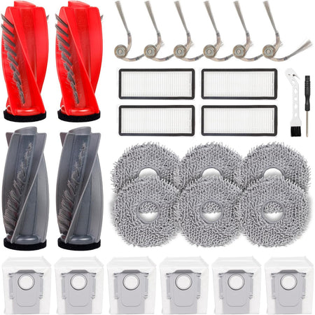 28Pcs Qrevo S5V Replacement Parts Kit, 28-piece assortment of rollers, brushes, filters, mop pads, bags and tools