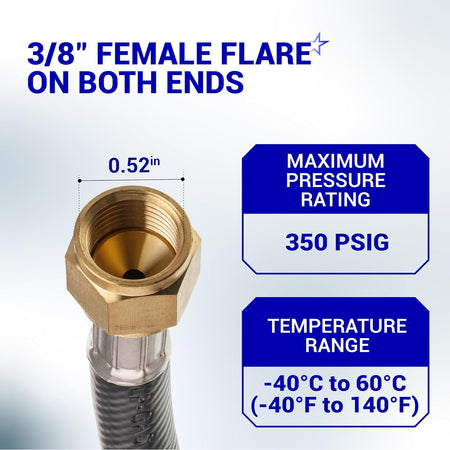 59913 3-Ft RV propane hose connector 2-pack, 3/8-in female flare ends; 350 PSIG, -40°F to 140°F