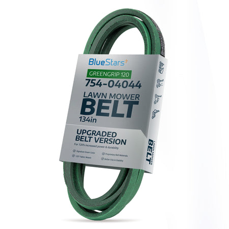 BlueStars 754-04044 green lawn mower deck belt in retail packaging, 134-inch replacement for MTD and Cub Cadet.