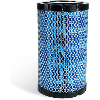 7082265 air filter, front view showing cylindrical blue pleated filter with black end caps
