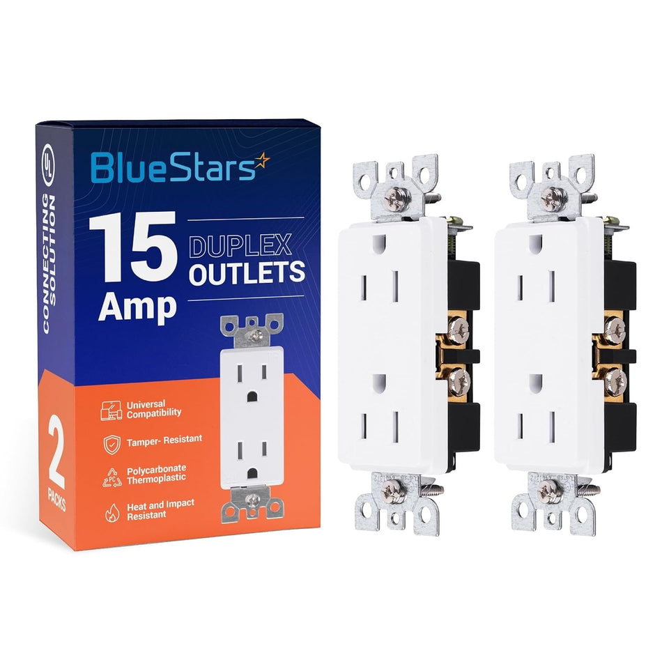 2 Duplex Electrical Wall Charger Outlet 15A/125VAC