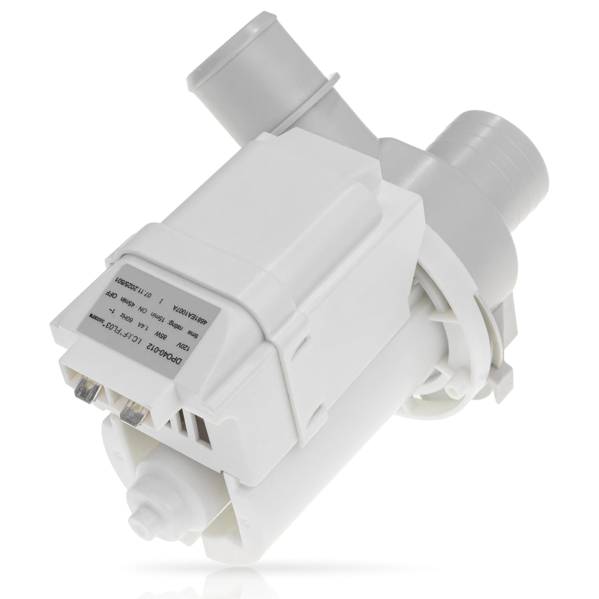4681EA1007A replacement drain pump for LG and Kenmore washers with visible electrical terminal and motor label.