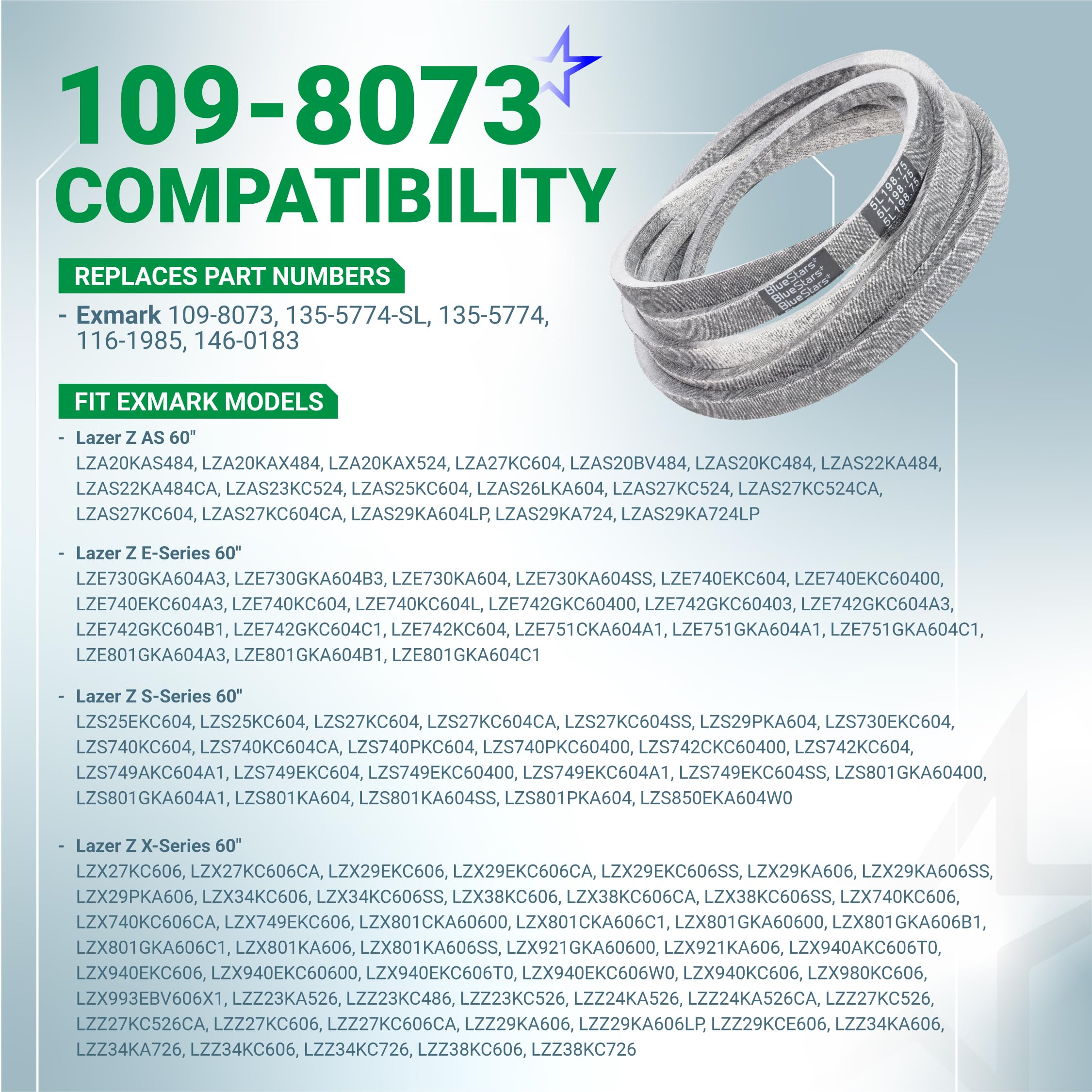 Standard Belt Equivalent Chart 109-8073, 539117245 Deck Belt Fits