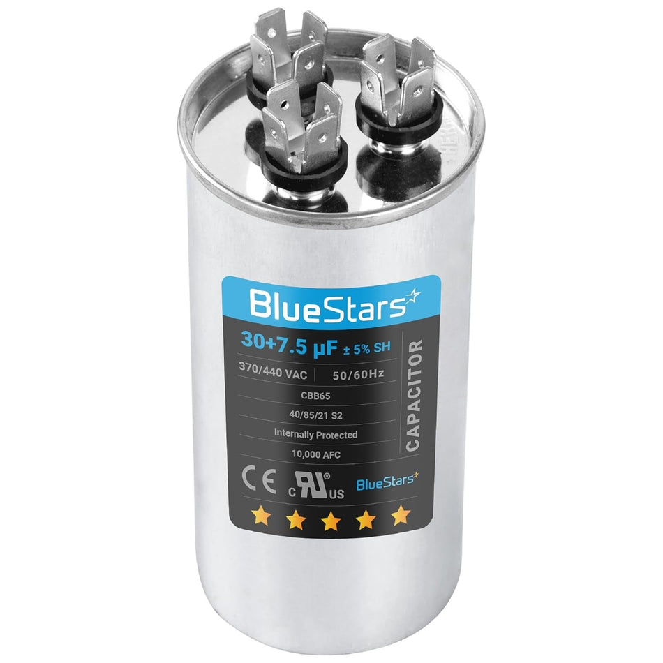 30+7.5 uF ±5% 30/7.5 MFD 370/440 VAC Dual Run Start Round Capacitor 50/60Hz 10000AFC