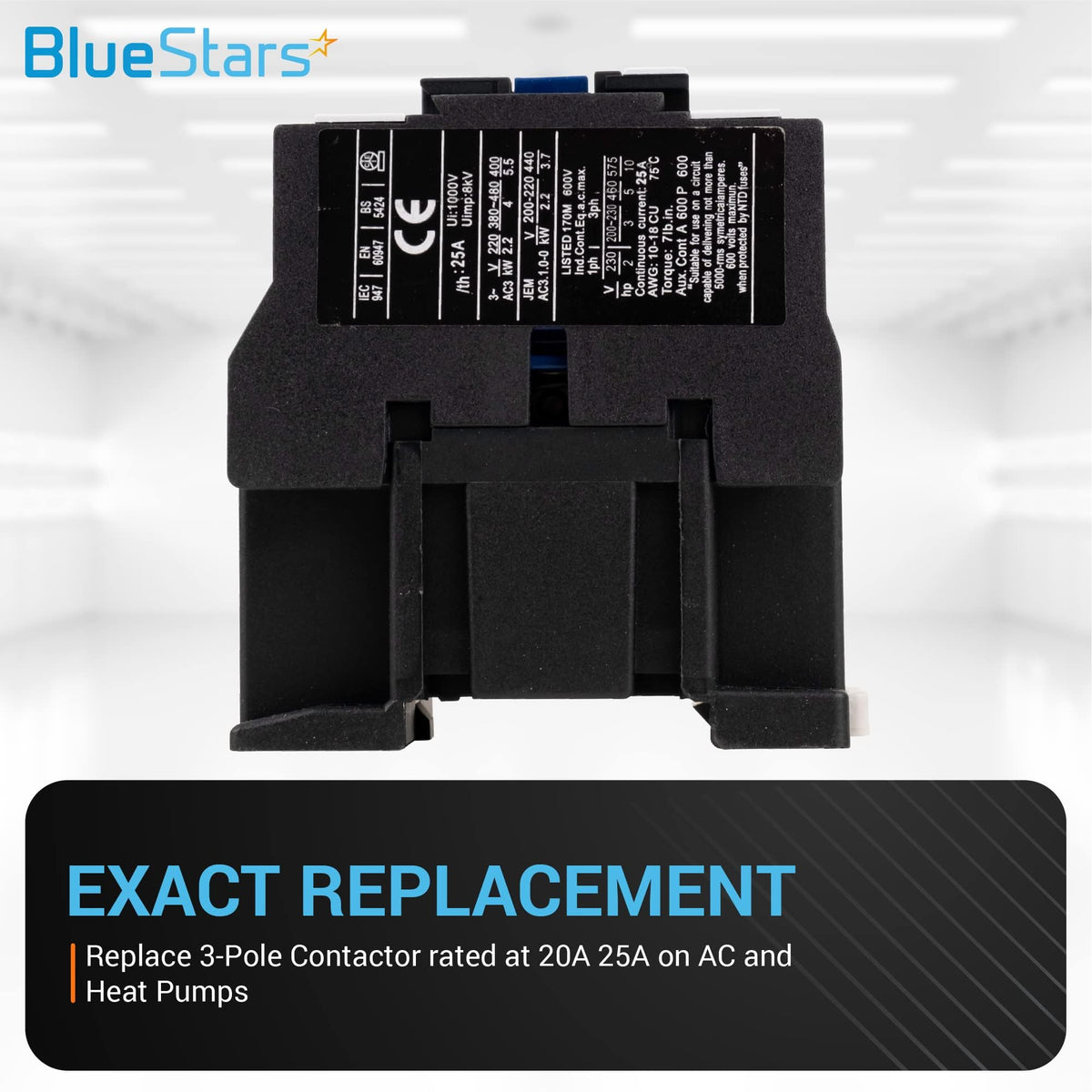 Close-up of CJX2-1210 3-pole AC contactor showing technical specifications label for HVAC and refrigeration systems.