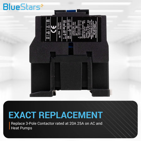Close-up of CJX2-1210 3-pole AC contactor showing technical specifications label for HVAC and refrigeration systems.